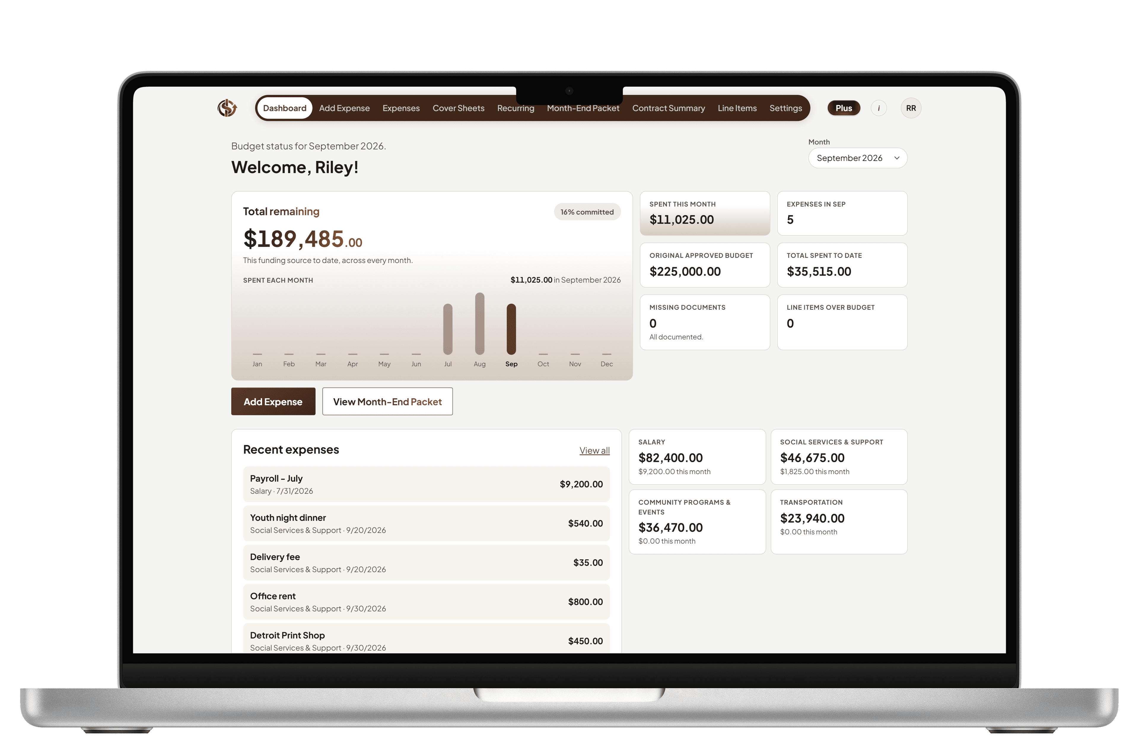 Stay Funded 360 dashboard, shown on a laptop