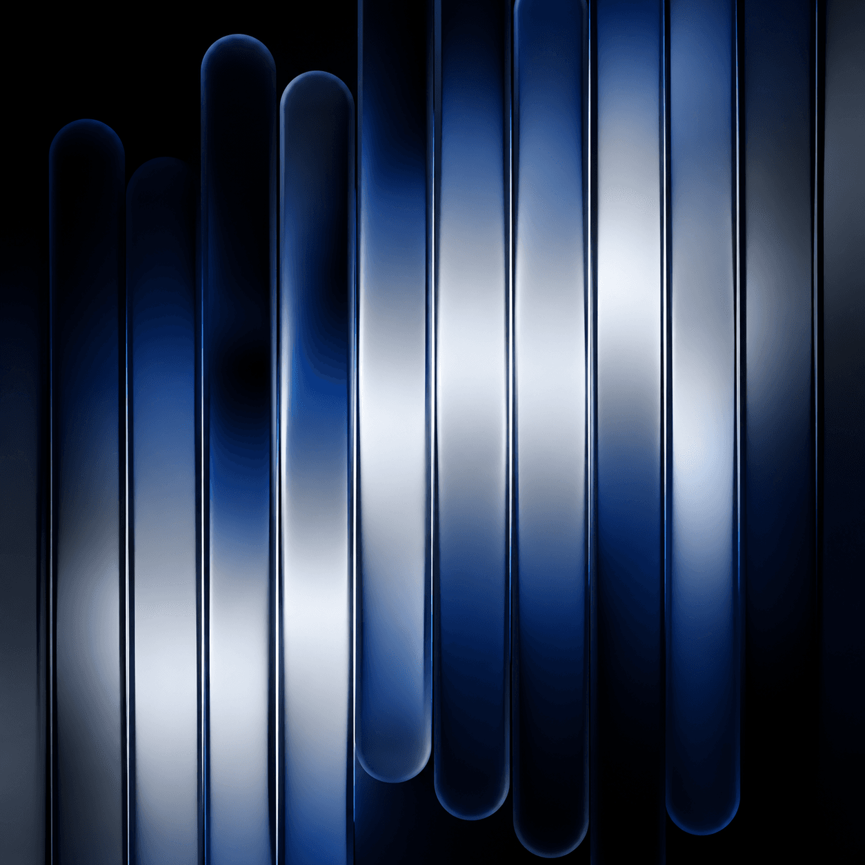 Abstract glowing blue and white vertical bars on a dark background